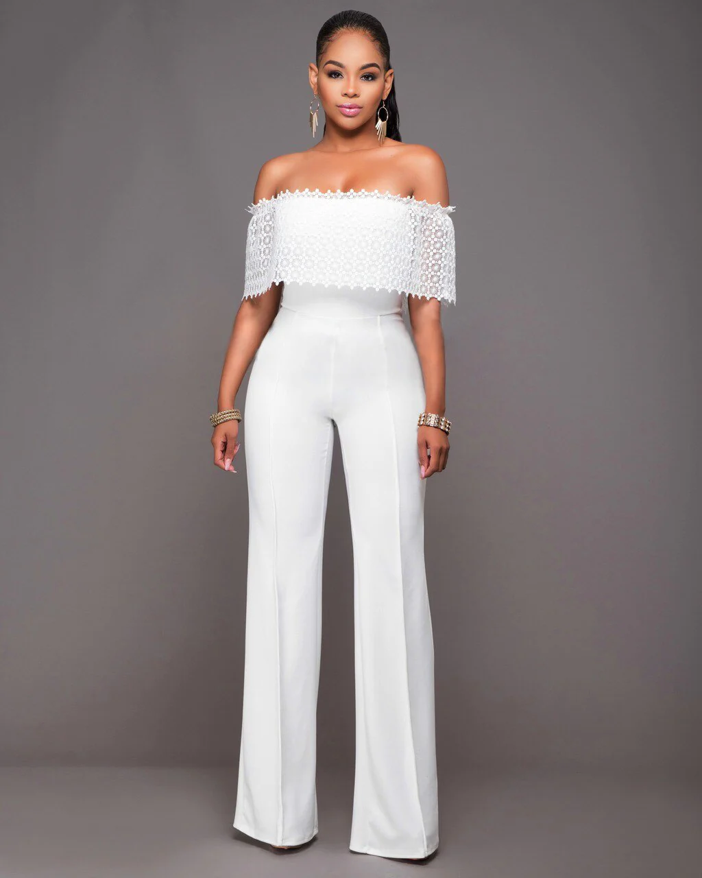 deanwangkt  Jumpsuit Women Overalls Party Lace Rompers White Bodysuit Long Sleeve V-neck Long Pants Y2k Elegant Autumn Spring Outfits Work - Deanwangkt