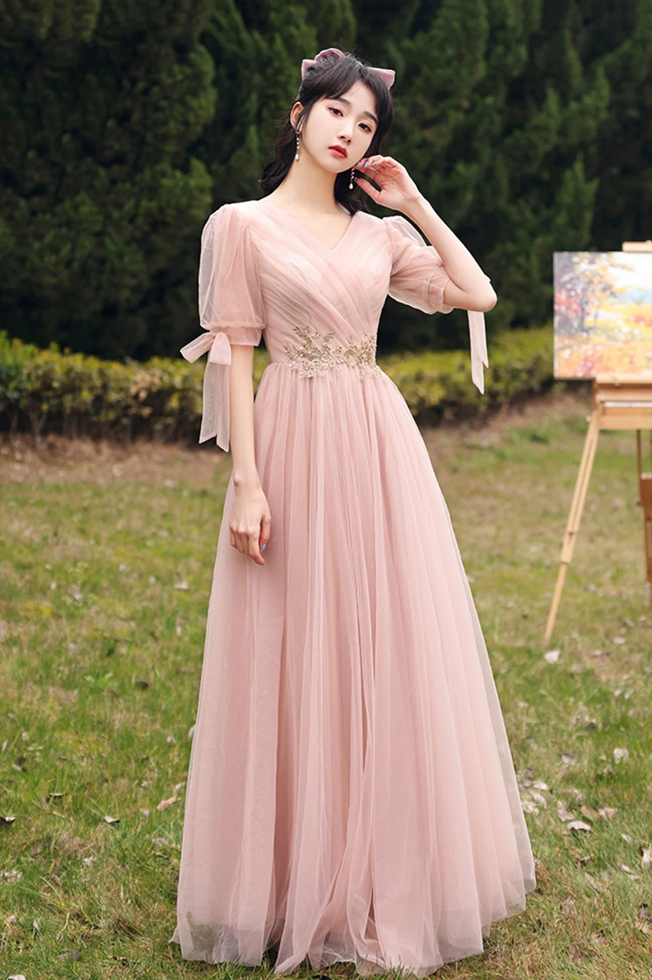 solvbao Pink Lace Long Prom Dresses, Lovely A-Line Evening Dresses - Deanwangkt