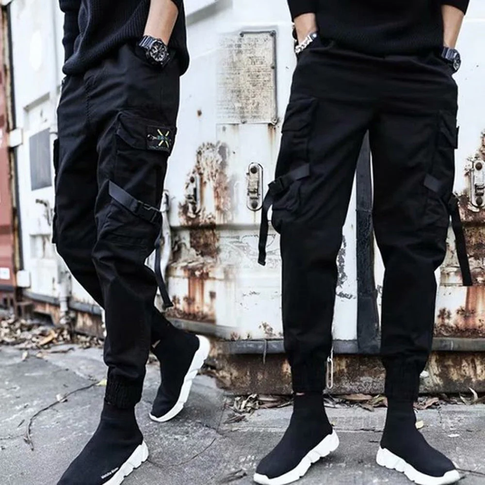 DEANWANGKT Mens Vintage Hip Hop Style Baggy Jeans Streetwear Pockets Men's Jogger Pants Hip Hop Sweatpants Joggers Trousers Tactical Mens Pants Cargo Harem Pants Men Clothes - Deanwangkt