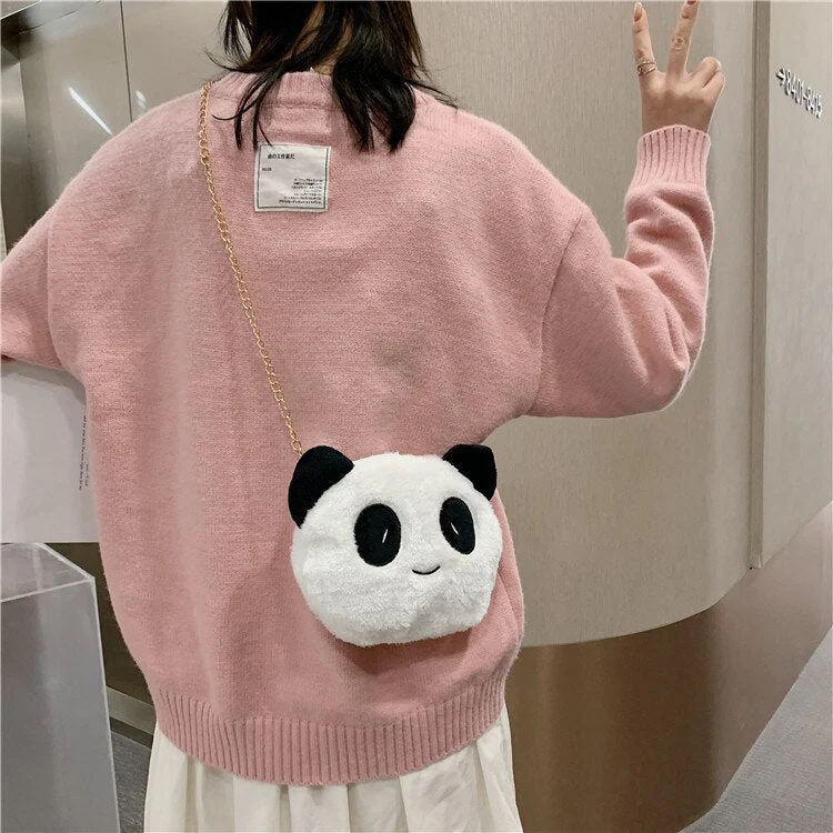 deanwangkt Small Bag For Women  Lovely Panda Bag Plush Soft Purses Crossbody Bags Chain Strape Shoulder Bag Women Phone Bag Bolsa Mujer - Deanwangkt