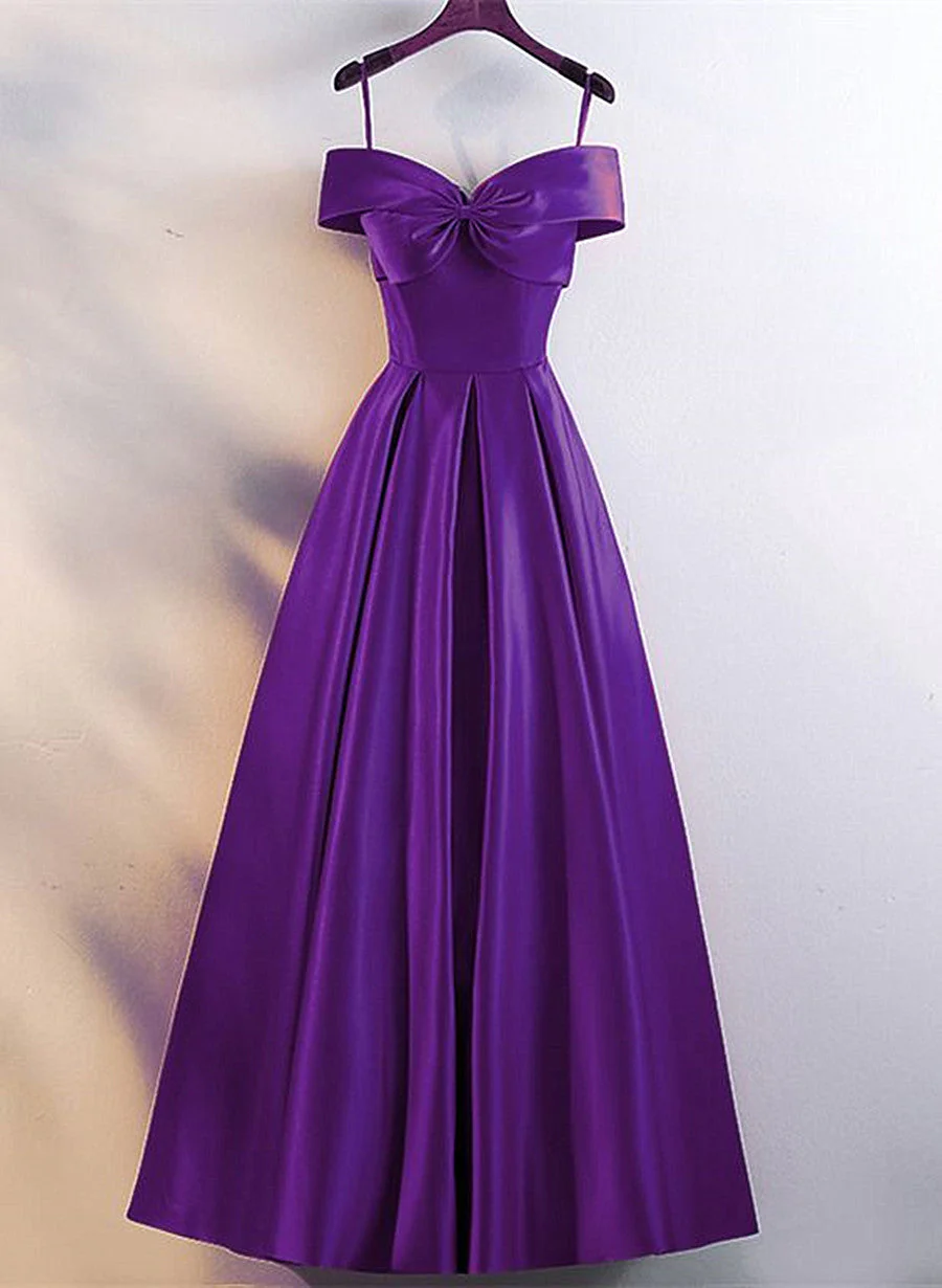 Solvbao Purple Satin Sweetheart Long Party Dress, A-line Purple Prom Dress - Deanwangkt