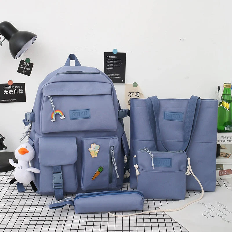 deanwangkt 4-piece Set Of Harajuku Style Fashion Women's Backpack Canvas Waterproof School Backpacks Large-capacity All-match Travel Bag - Deanwangkt