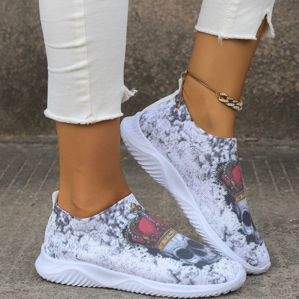 deanwangkt - Halloween White Casual Patchwork Printing Round Comfortable Shoes - Deanwangkt