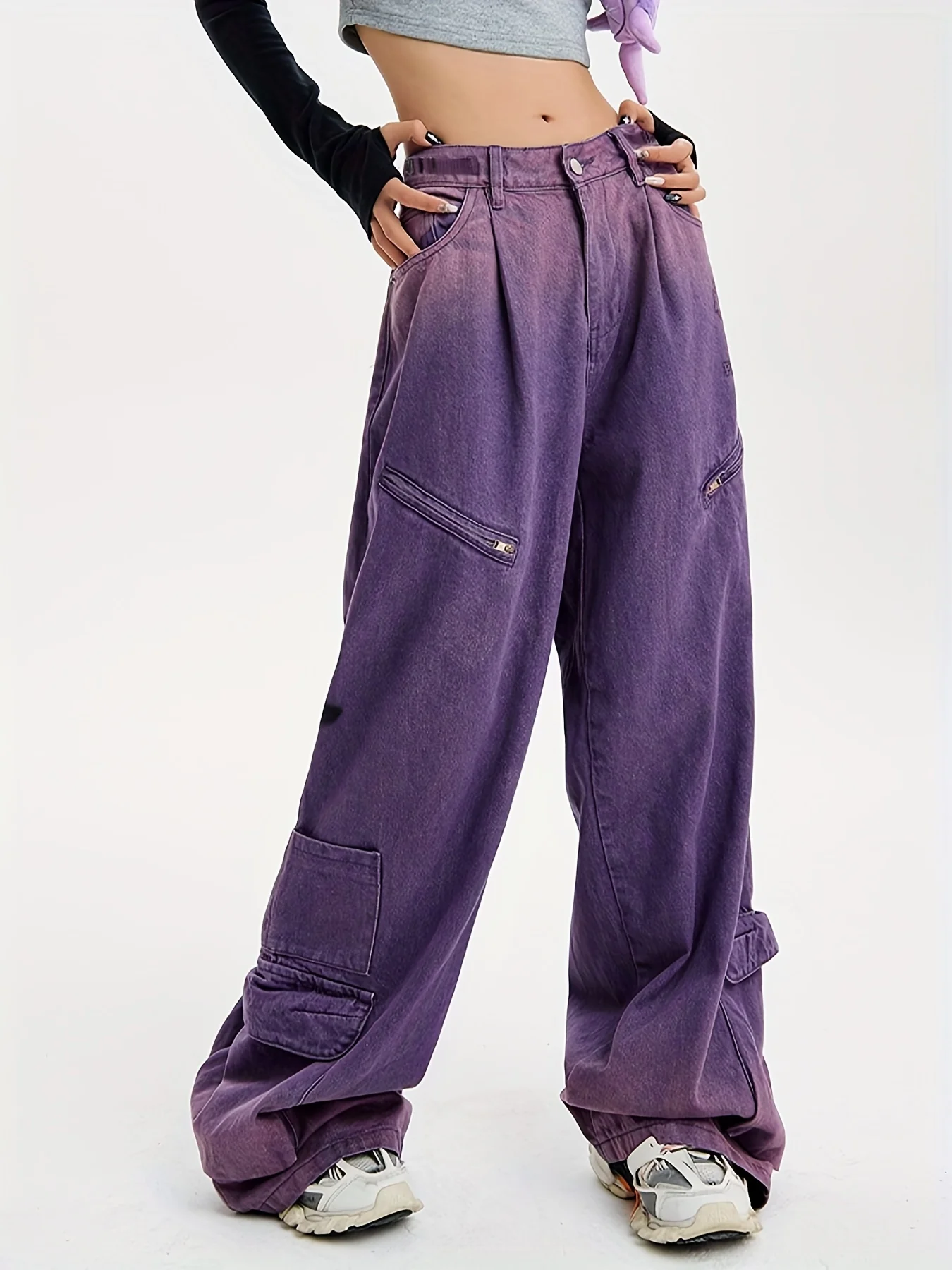 deanwangkt  Star & Ghost Pattern Baggy Jeans, Loose Fit Ombre Chic Wide Legs Jeans, Women's Denim Jeans & Clothing - Deanwangkt