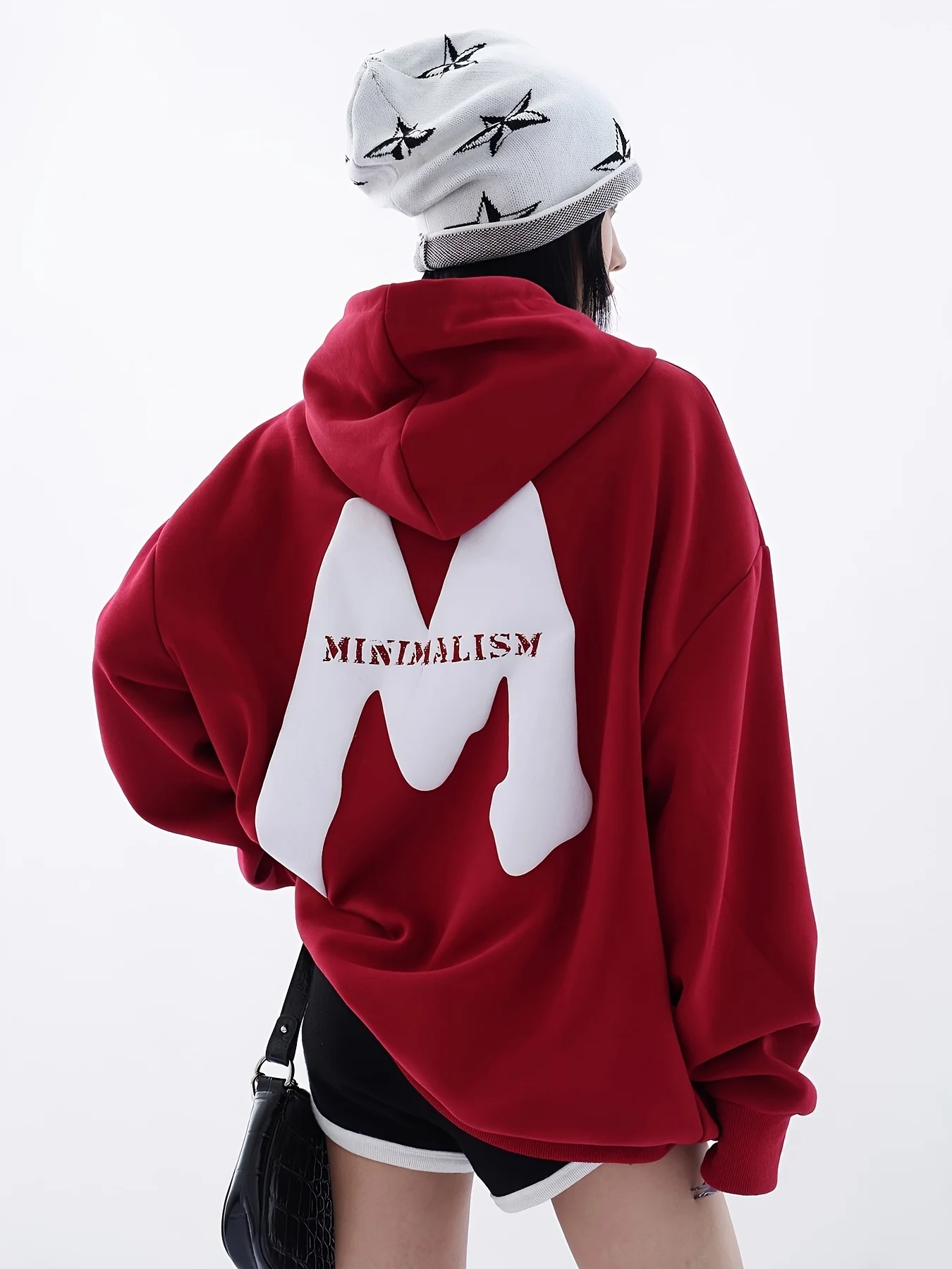Minimalism Letter Print Drawstring Oversized Pocket Hoodies, Casual Fall Winter Sweatshirt, Women's Clothing - Deanwangkt