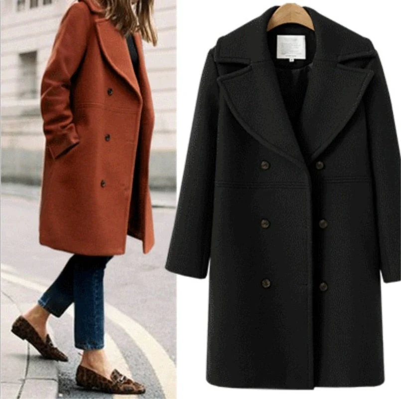 deanwangkt Elegant Double Breasted Long Ladies Coat Oversized Outwear  Winter Women Wool Coats Casual Effects Jackets Woolen Overcoat - Deanwangkt