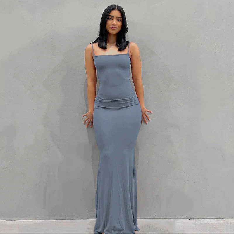 deanwangkt Summer Sexy Skims Maxi Dress Women Sleeveless Backless Elegant Outfits Party Club Sundress Birthday Beach Bodycon Dresses - Deanwangkt