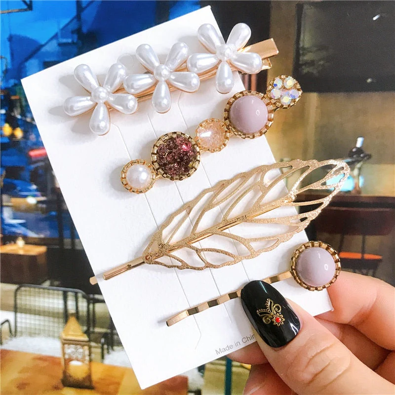 deanwangkt 4pcs/set Women Hair Accessories Jewelry Korean Simulation Pearl Barrette Love Hearts Hair Clips For Girls Pink Hairpins  New - Deanwangkt