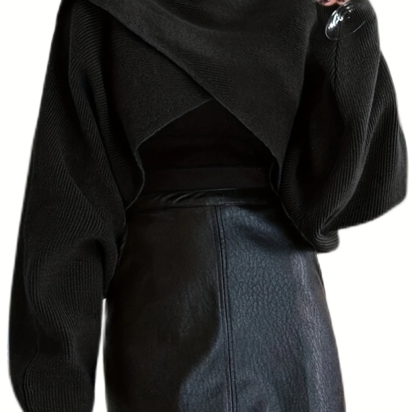 deanwangkt-1  Solid Cross Front Crop Sweater, Elegant Batwing Sleeve Sweater For Spring & Fall, Women's Clothing - Deanwangkt