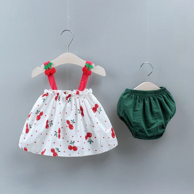 deanwangkt NEW Newborn Baby Girls Clothes Sleeveless Dress+Briefs 2PCS Outfits Set Striped Printed Cute Clothing Sets Summer Sunsuit 0-24M - Deanwangkt