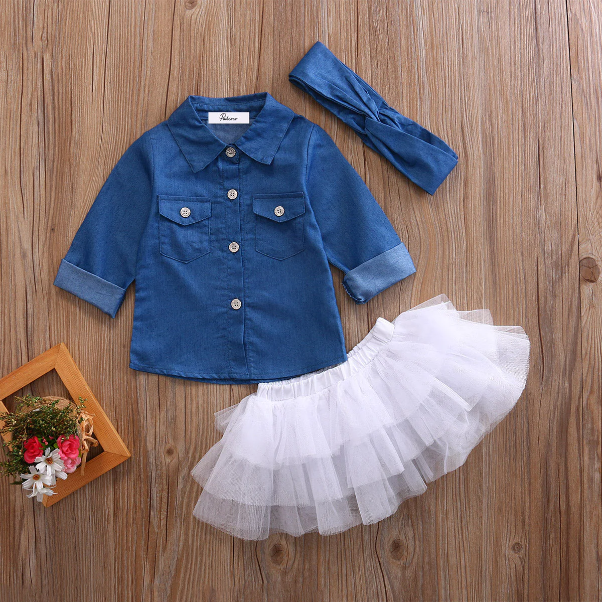 deanwangkt   Baby Girl Summer Clothing Sets Baby Girls Clothes Denim Shirt Top +Tutu Skirts+Headband 3pcs Outfits Sets - Deanwangkt