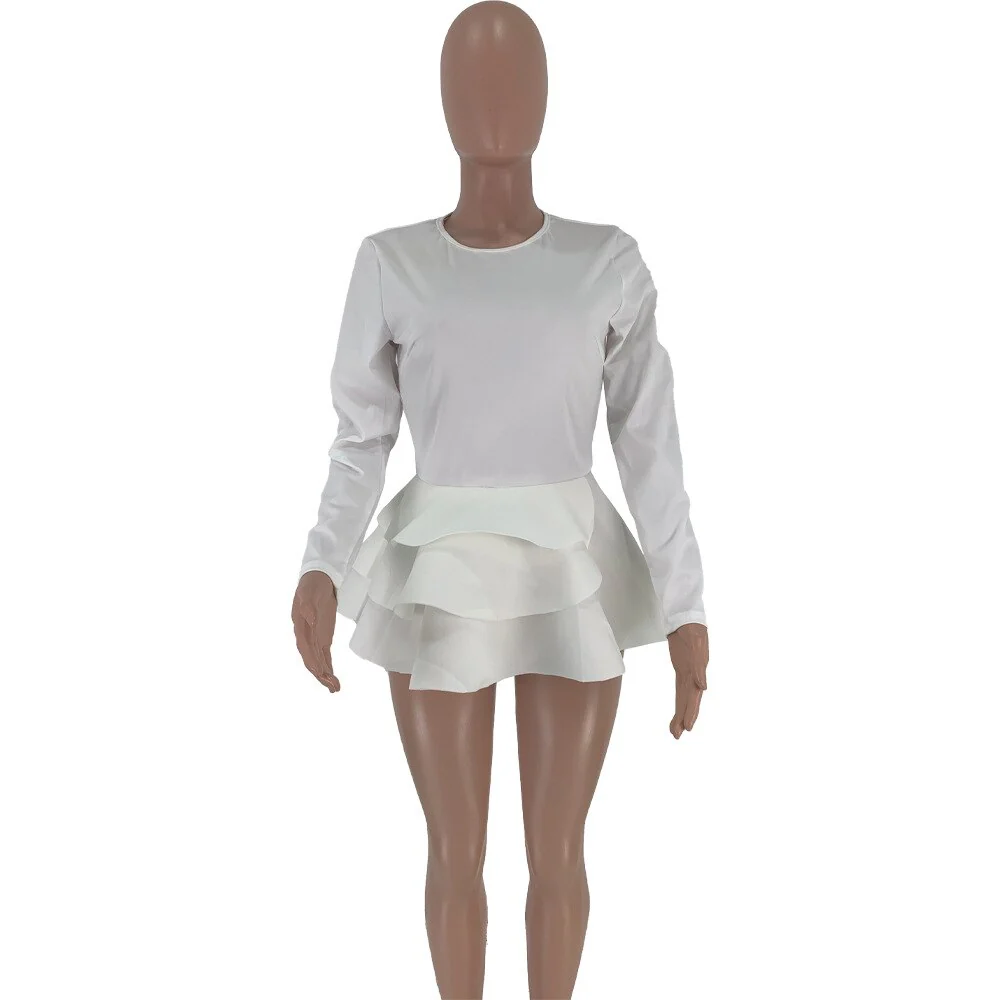 Wenkouban Long Sleeve White Ruffle Hem T-Shirt Autumn Women Tops Office Lady Winter Casual Peplum Tops Elegant Black Red Female New Tees - Deanwangkt