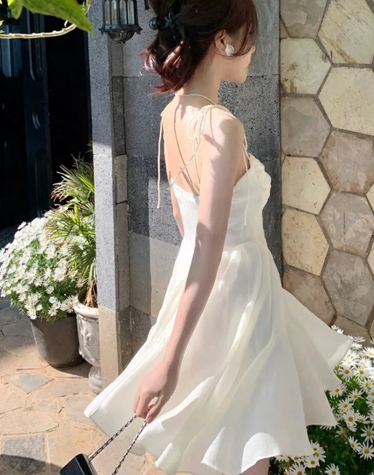 deanwangkt Summer Sexy Fairy Dress Women Sweet Elegant Backless Mini Dresses Korean Fashion High Waist Party Casual Dress New - Deanwangkt