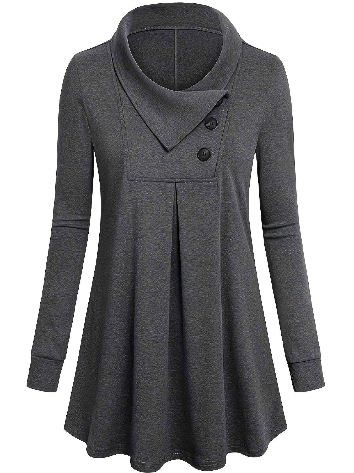 deanwangkt-1 Solid Button Front Pleated Top, Casual Long Sleeve Top For Spring & Fall, Women's Clothing - Deanwangkt