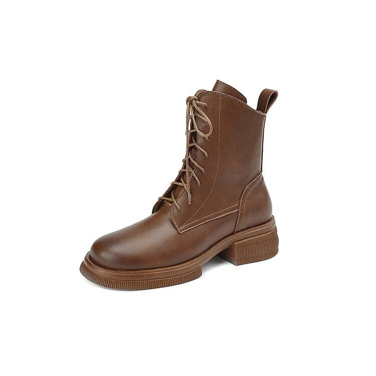 deanwangkt  fashion inspo    Fall/Winter Shoes Women Split Leather Ankle Boots Women Round Toe Chunky Boots for Women Casual Zipper Black Women Boots - Deanwangkt