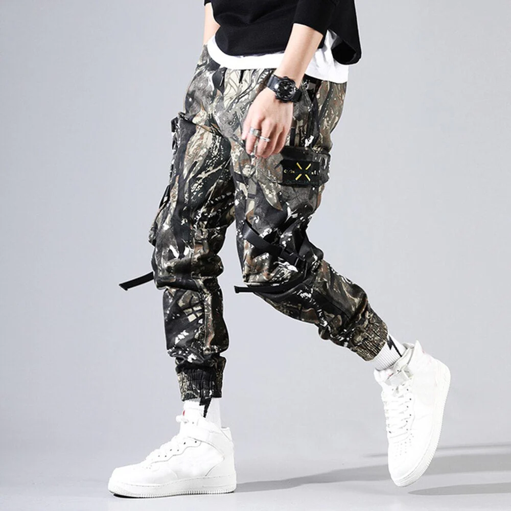 DEANWANGKT Mens Vintage Hip Hop Style Baggy Jeans Men's Side Pockets Cargo Harem Pants Ribbons Black Hip Hop Casual Male Joggers Trousers Fashion Casual Streetwear Pants 5XL - Deanwangkt