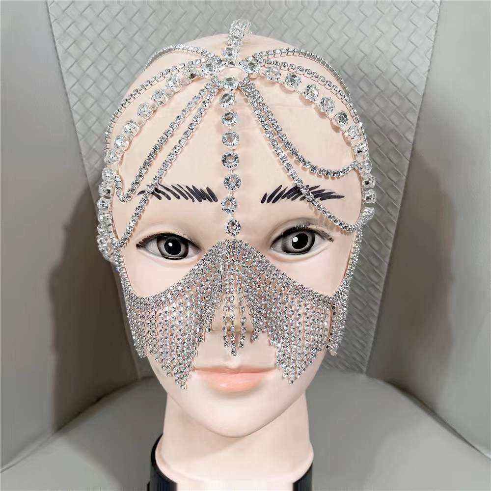 deanwangkt New Tassel Veil Masks Women Headwear Rhinestone Chains Face Mask Masquerade Dance Party Costume Sexy Face Accessories Jewelry - Deanwangkt