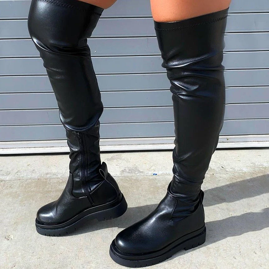 DEANWANGKT Brand New Female Platform Thigh High Boots Fashion Slim Chunky Heels Over The Knee Boots Women Party Shoes Woman - Deanwangkt