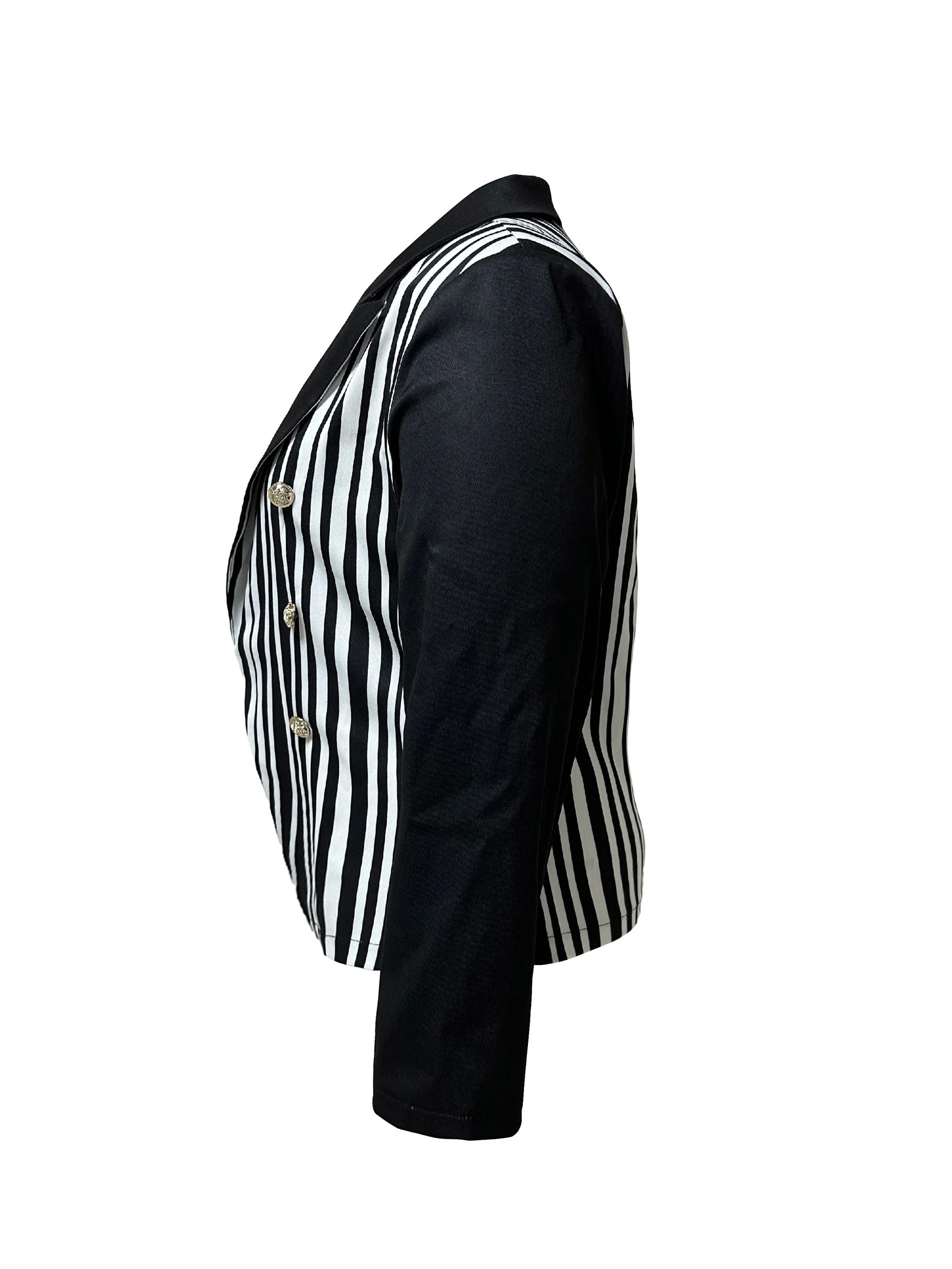 deanwangkt Plus Size Casual Blazer, Women's Plus Colorblock Stripe Print Button Decor Long Sleeve Lapel Collar Blazer - Deanwangkt