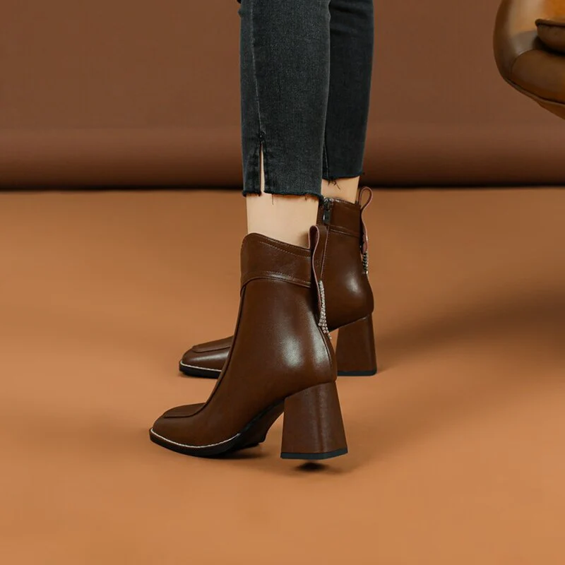deanwangkt Autumn Boots   NEW Fashion Women Shoes Split Leather Boots Square Toe Chunky Heel Shoes Winter Zipper Modern Boots Women Solid High Heel Boots - Deanwangkt