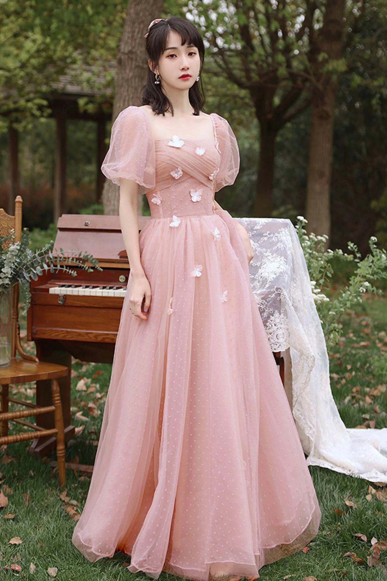 solvbao Pink Tulle Long Prom Dresses, Pink A-Line Tulle Party Dresses - Deanwangkt