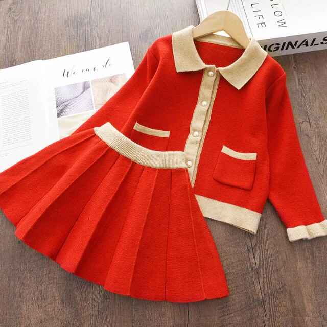 deanwangkt Bear Leader Kids Christmas Sweet Knitwear Suits Girls Baby Plaid Sweaters Coats Suspender Dress Outfits Princess Clothes Sets - Deanwangkt