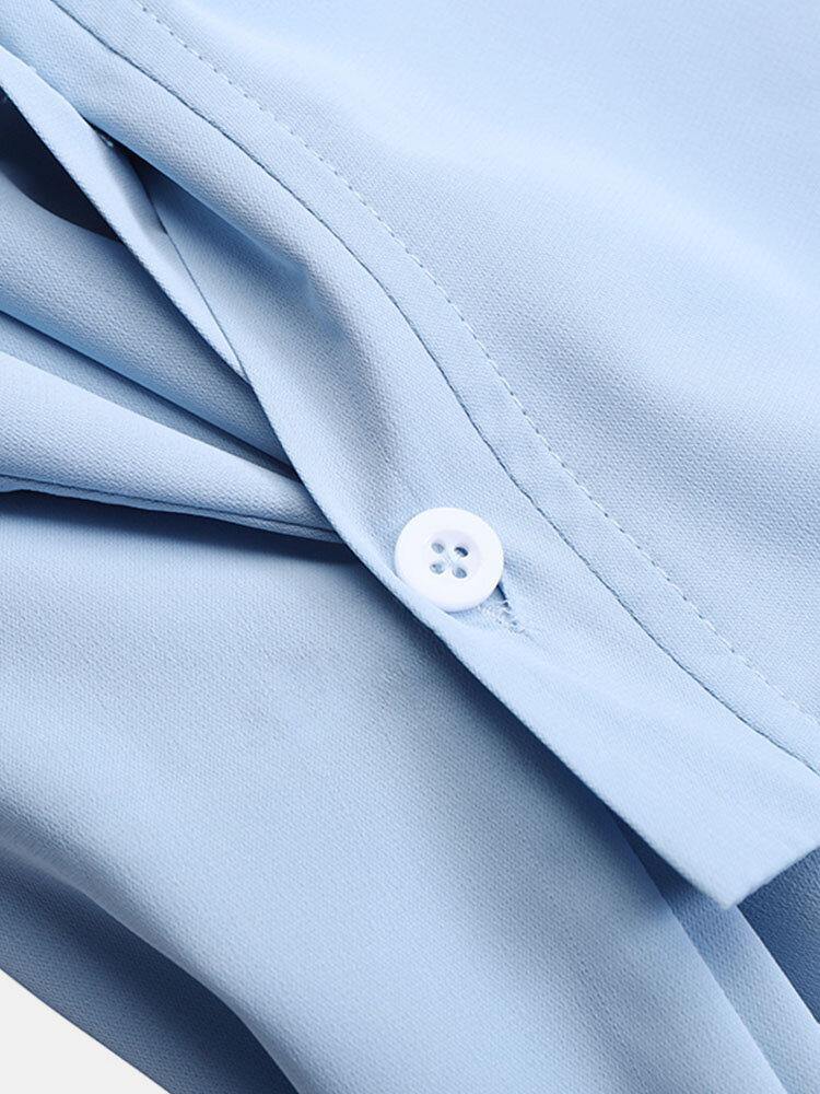 deanwangkt Pure Color Turn-down Collar Long Sleeve Button Irregular Hem Shirt Dress - Deanwangkt