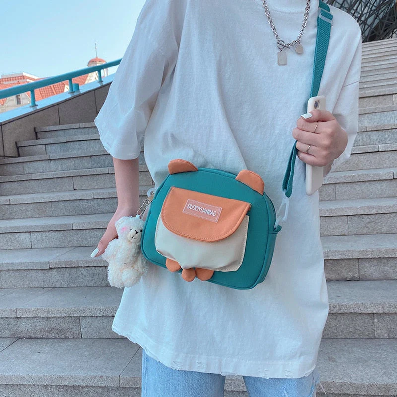 deanwangkt Japanese Style Lovely Small Bag Women Cartoon Bear Ears Nylon Bag Student Girl Crossbody Bags For Women Bolsa Mujer Shoulder Bag - Deanwangkt