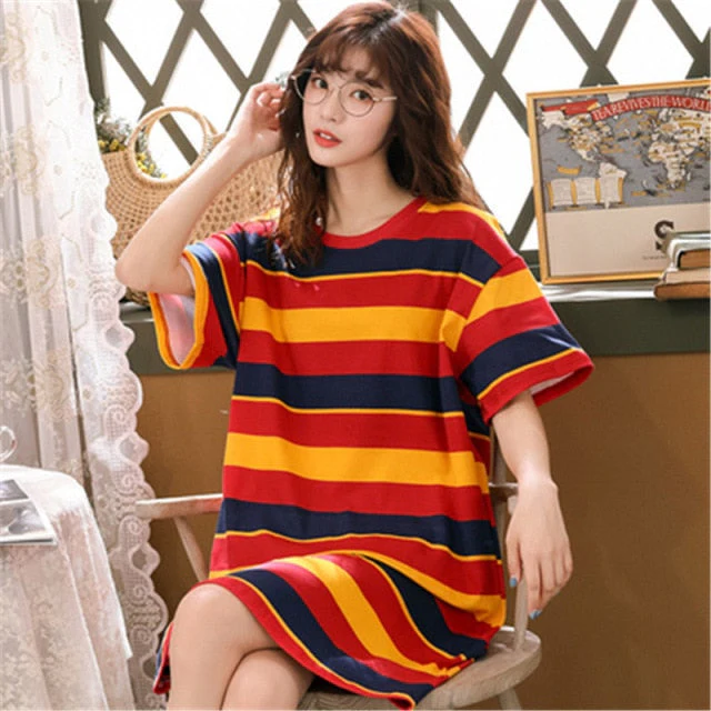 deanwangkt  Women Short Sleeve Sleepwear Cotton Night Gowns Summer Cartoon Nightgowns Home Wear Girls Sleep Lounge Sleeping Dress - Deanwangkt