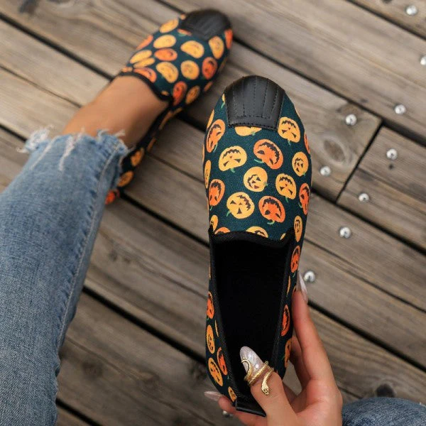 deanwangkt - Halloween Cream White Casual Patchwork Printing Round Comfortable Flats Shoes - Deanwangkt
