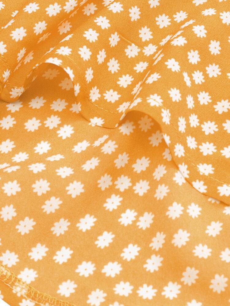 deanwangkt Women Ditsy Floral Print Button Up Long Sleeve Casual Longline Shirts - Deanwangkt