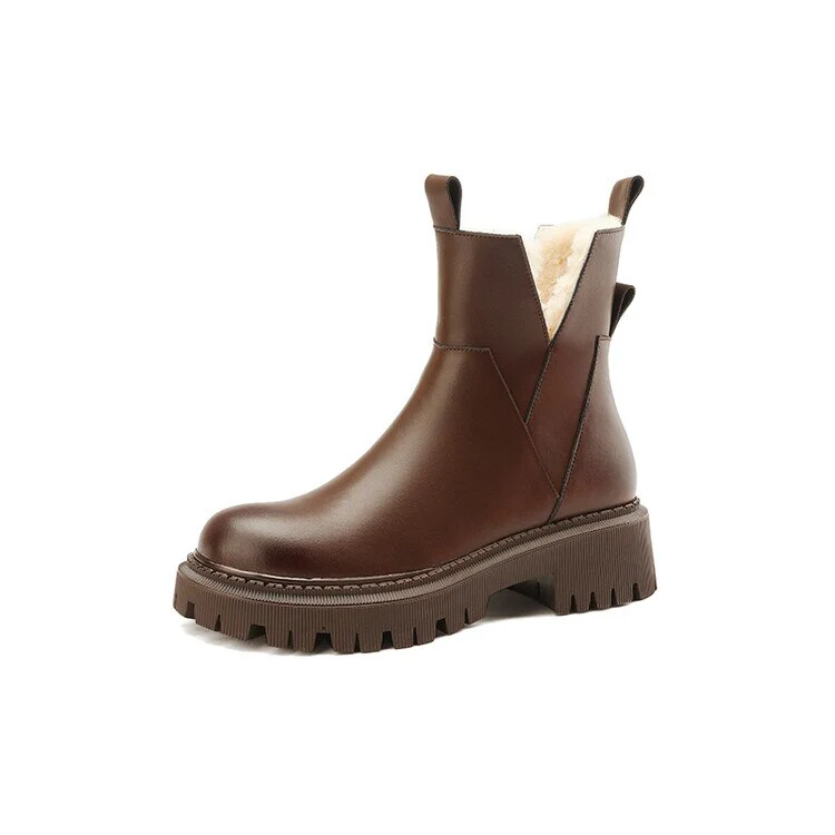 deanwangkt Autumn Boots    Winter Women Boots Round Toe Chunky Boots for Women Split leather Shoes Women Thick Heel Boots Casual Wool Warm Boots Snow Boots - Deanwangkt