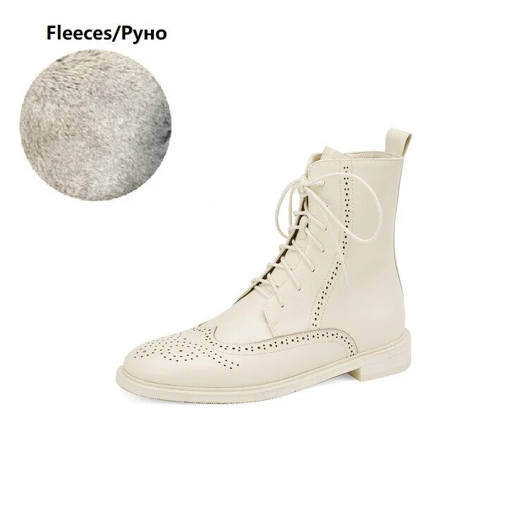 deanwangkt  fashion inspo    NEW Fall Shoes Women Round Toe Low Heel Shoes Winter Solid Genuine Leather Boots Women Hollow Brogues Ankle Boots Chelsea Boots - Deanwangkt