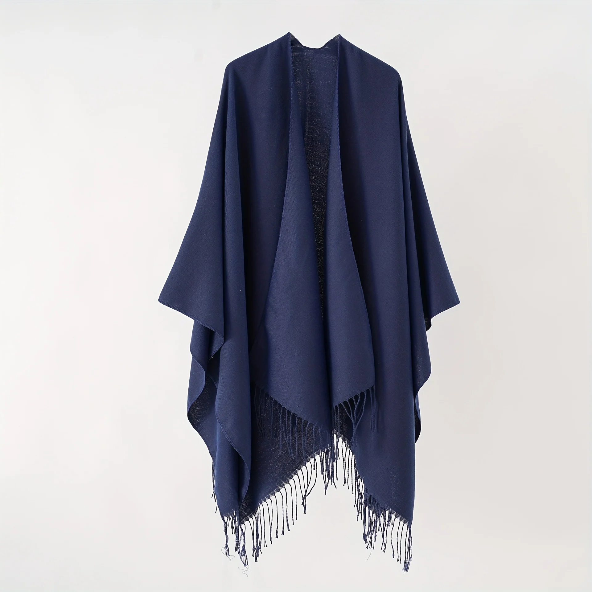 Women's Windproof Thicken Shawls With Tassel, Solid Color Fall Winter Keep Warm Cape For Outdoor Activities - Deanwangkt