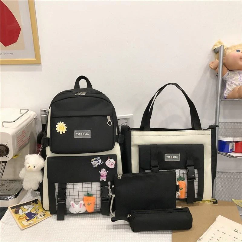 deanwangkt 4piece Set Cute Women Backpack Sets Kawaii School Bags For Teenager Girls High Capacity School Backpack - Deanwangkt