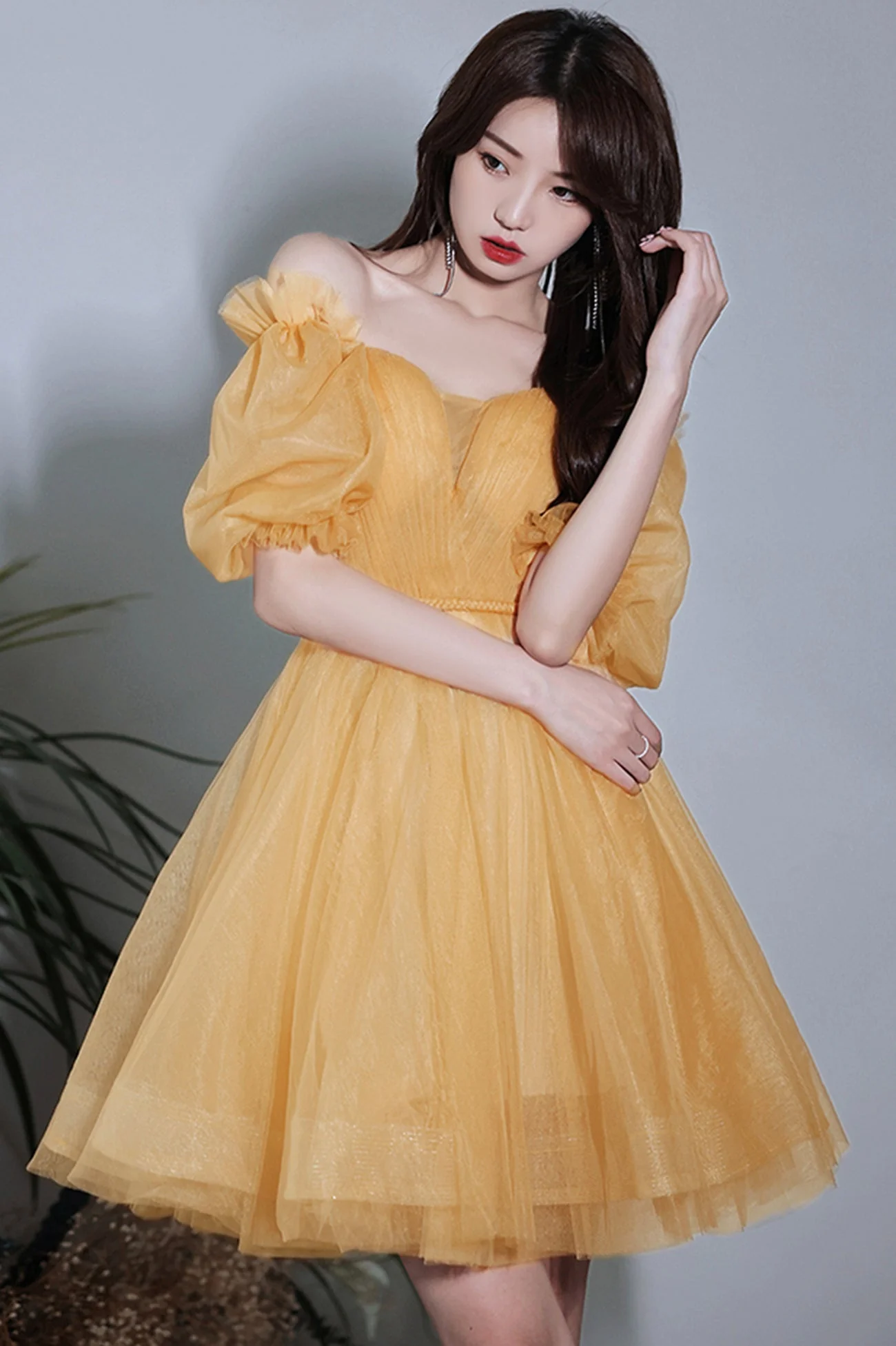 solvbao Yellow Tulle Short A-Line Prom Dress, Yellow Party Dress - Deanwangkt