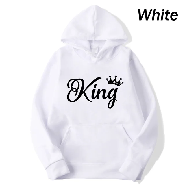 deanwangkt Fashion Men Women Long Sleeve Pullover Hooded Sweatshirts Unisex King and Queen Print Hoodies Casual Streetwear Couple Sweat - Deanwangkt