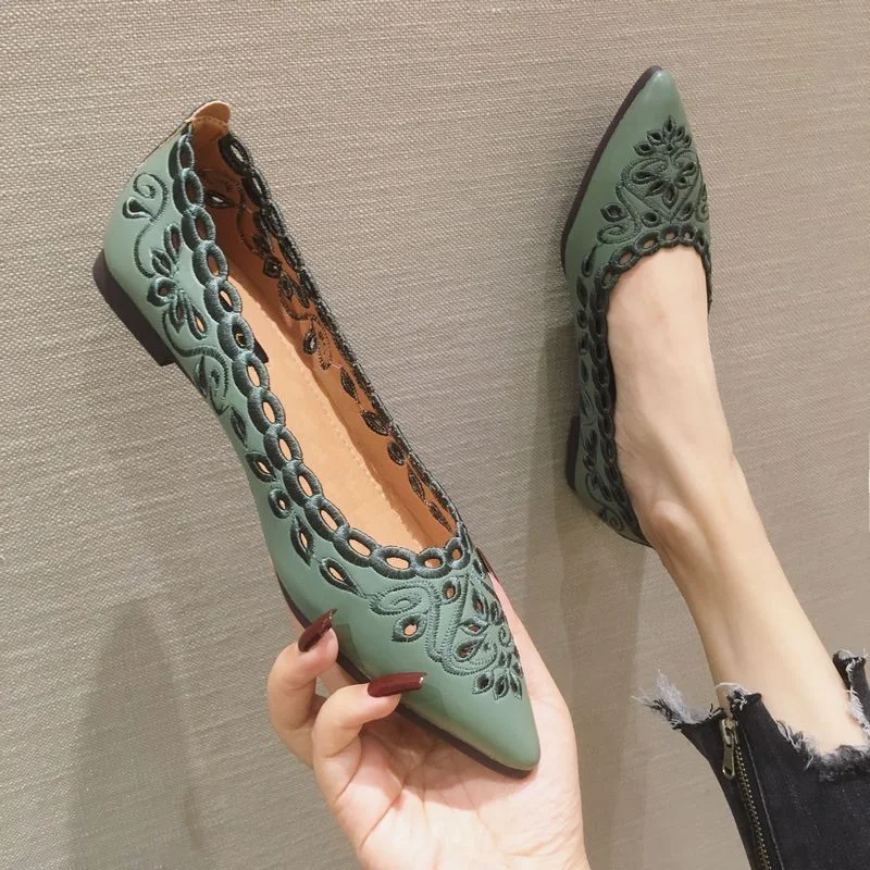 deanwangkt Summer Hollow Out Flat Sandals Pointy Shallow Mouth Flat Single Shoes Net Red Shoes  Women Work Shoes Comfortable for Work - Deanwangkt