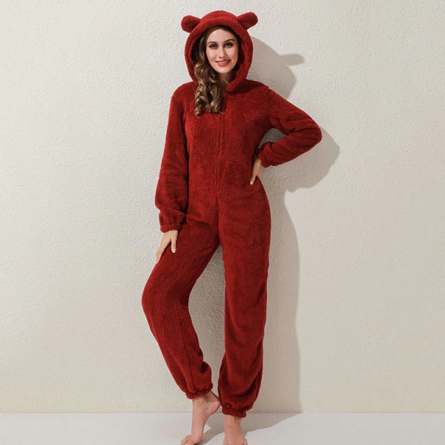 Winter Warm Pyjamas Women Onesies Fluffy Fleece Jumpsuits Sleepwear Overall Plus Size Hood Sets Pajamas For Women Adult - Deanwangkt