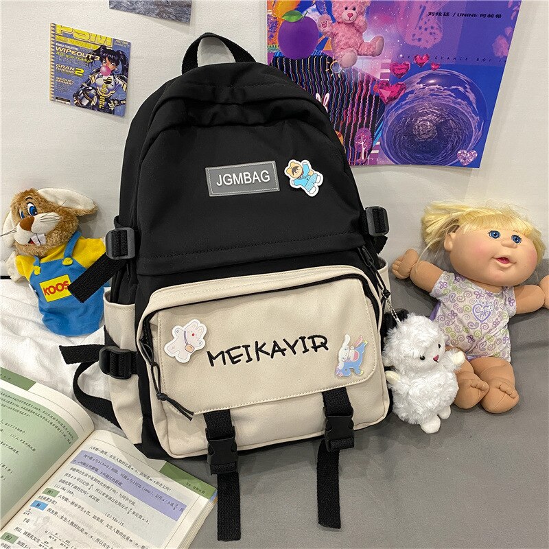 Back to school   Fashion Kawaii Women Backpack Cotton Buckle Rucksack Cute Student School Bag Travel Mochila for Teenage Girls Bookbag - Deanwangkt