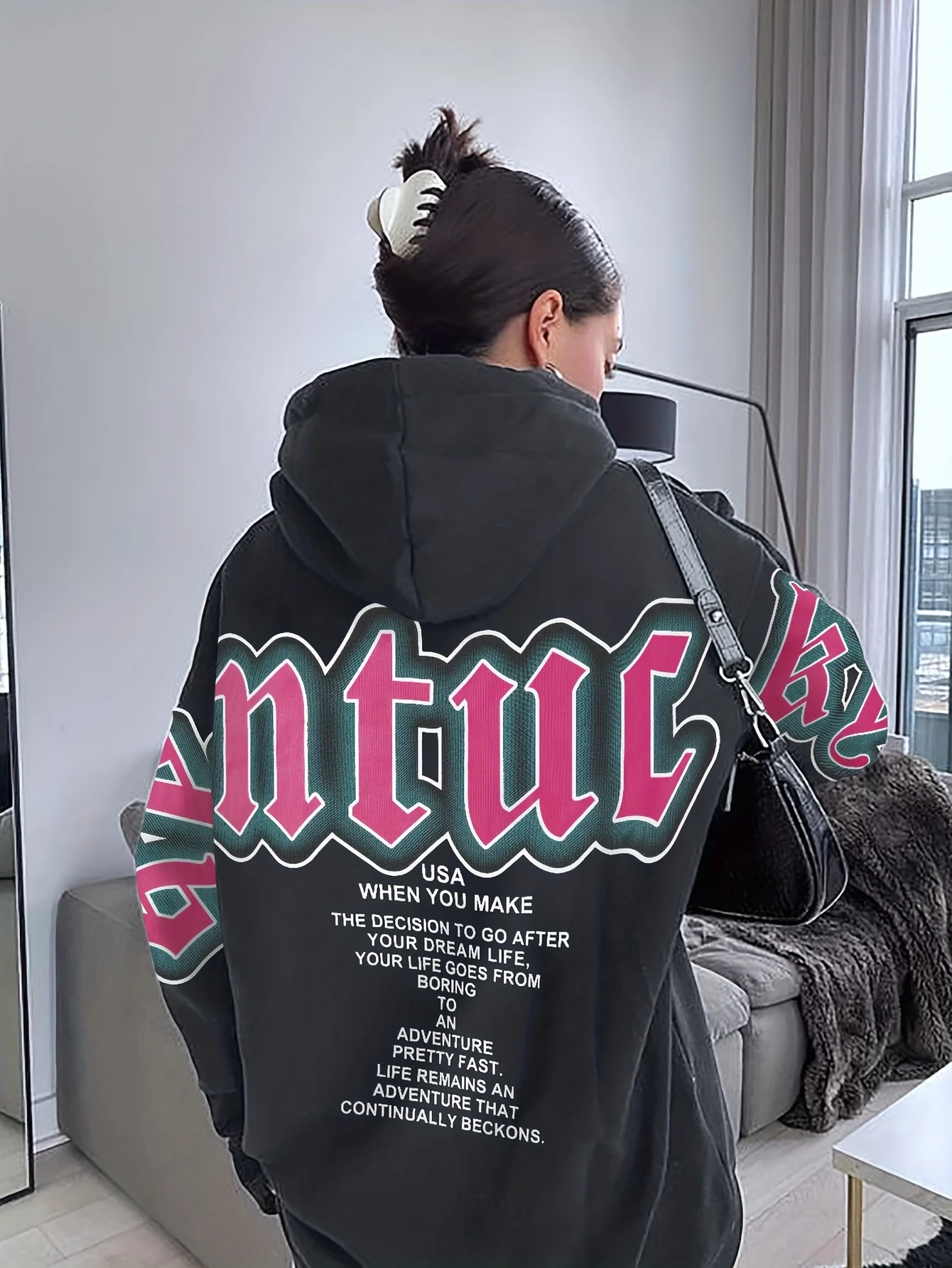 Letter Print Loose Hoodie, Casual Long Sleeve Hoodies Sweatshirt, Women's Clothing - Deanwangkt