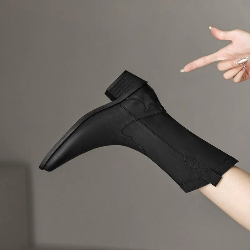 deanwangkt Autumn Shoes    NEW Fall Shoes Women Pointed Toe Chunky Heel Shoes Winter Split Leather Black Shoes Retro Western Boots Cowboy Boots for Women - Deanwangkt