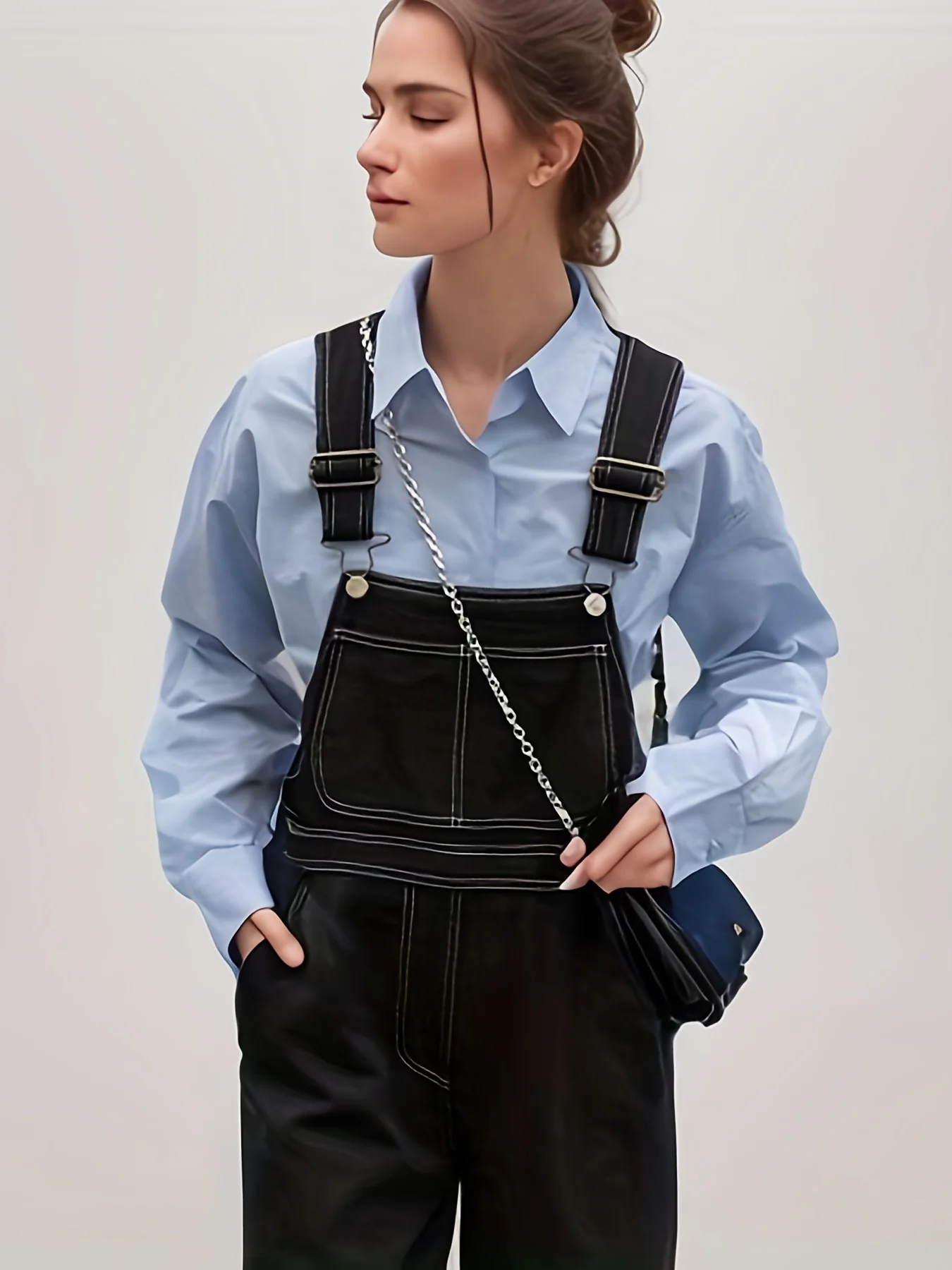 White Lapel Neck Button-down Business Shirts, Long Sleeve Casual Every Day Top, Women's Clothing - Deanwangkt