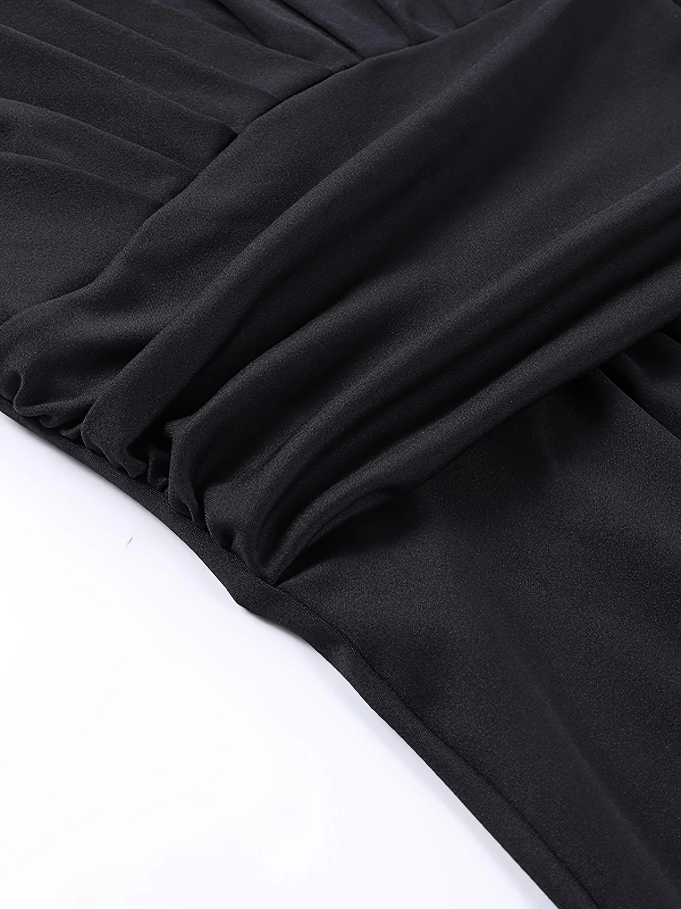 Solid V-neck Split Ruched Dress, Elegant Long Sleeve Dress For Spring & Fall, Women's Clothing - Deanwangkt