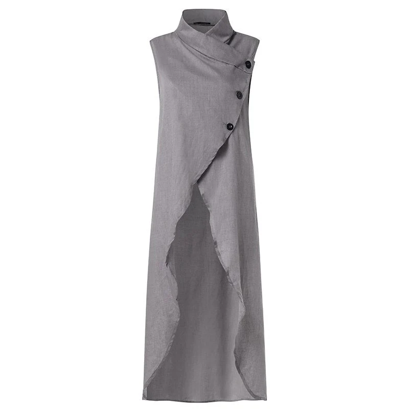 deanwangkt Celmia Women Asymmetrical Blouses  Summer Sleeveless Breathable Thin Tops Casual Chic Split Long Shirts Blusas Femmininas - Deanwangkt