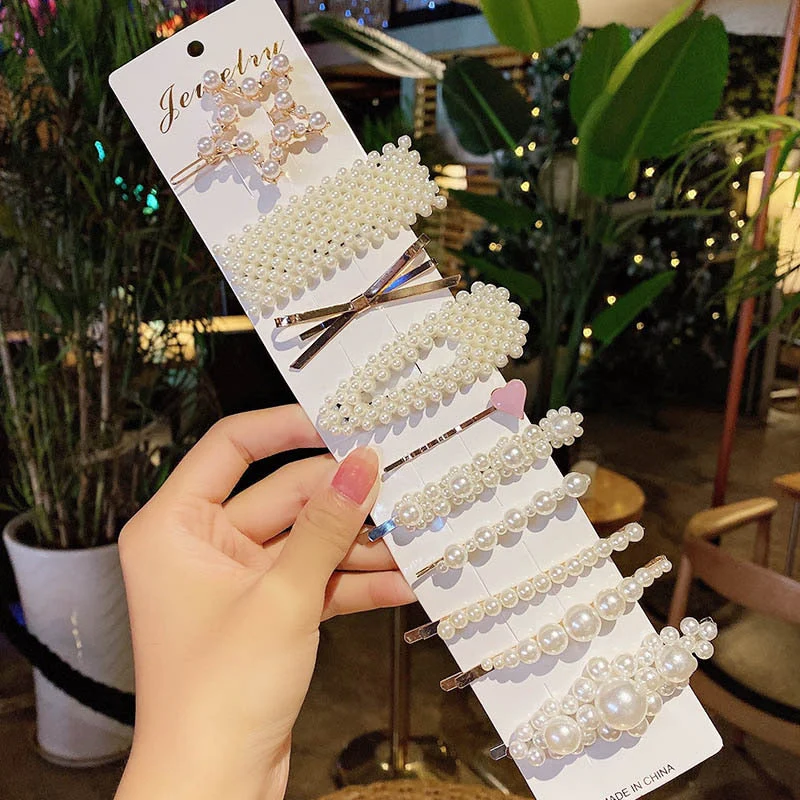 3/4/5pcs/Set Women Girls Elegant Full Pearls Geometric Hair Clips Sweet Hair Ornament Hairpin Barrette Headband Hair Accessories - Deanwangkt