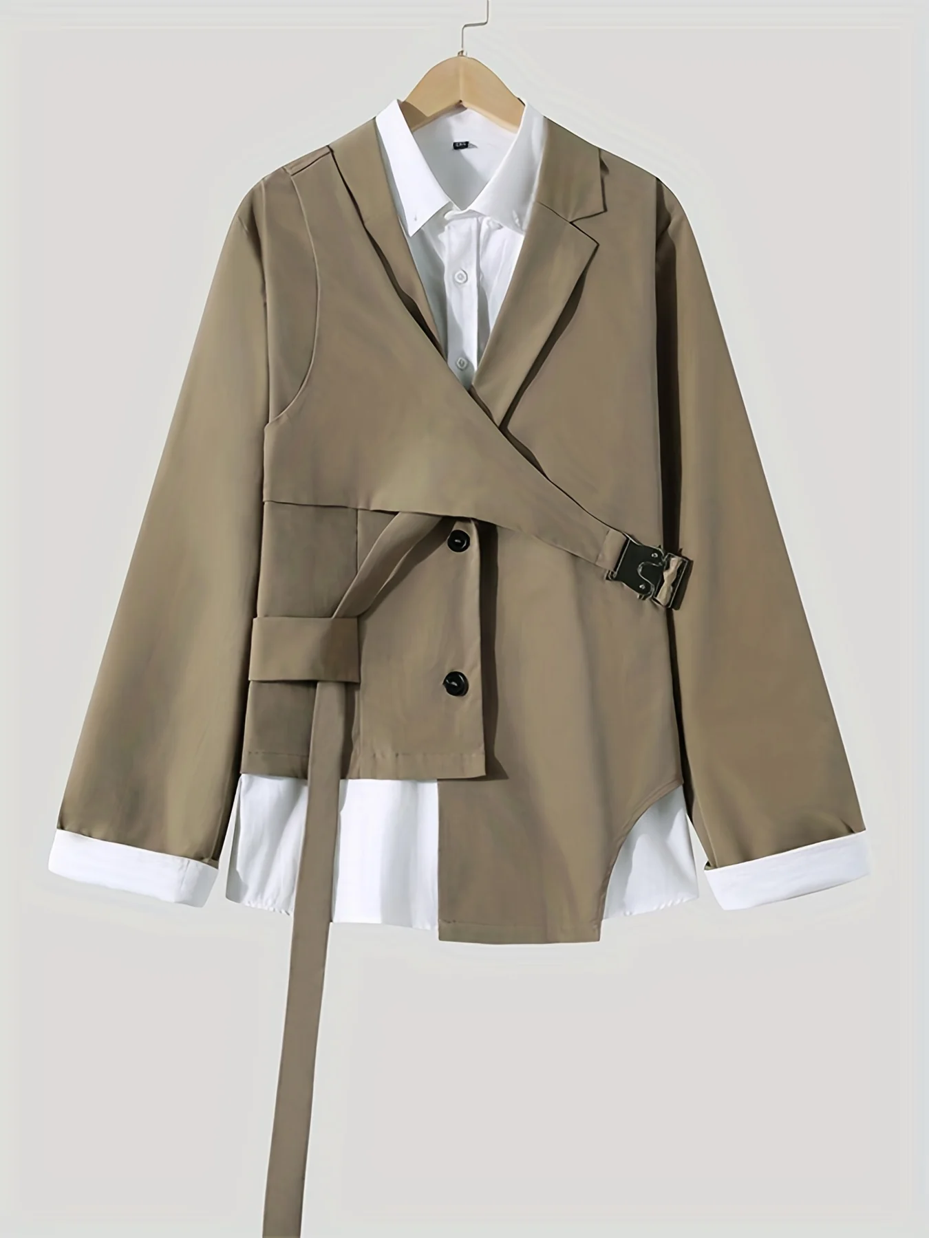 Men's Korean Style Irregular Design Blazer With Belt, Long Sleeve High Waist Suit Jackets For Party, Funky Club Wear Coat Outwear Tops, Men's Clothing, Plus Size - Deanwangkt