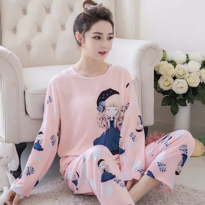 deanwangkt Women Pajamas Set Girl Sleepwear Pijama Long Women Pyjamas Suit Female Clothing Set  Nightwear - Deanwangkt
