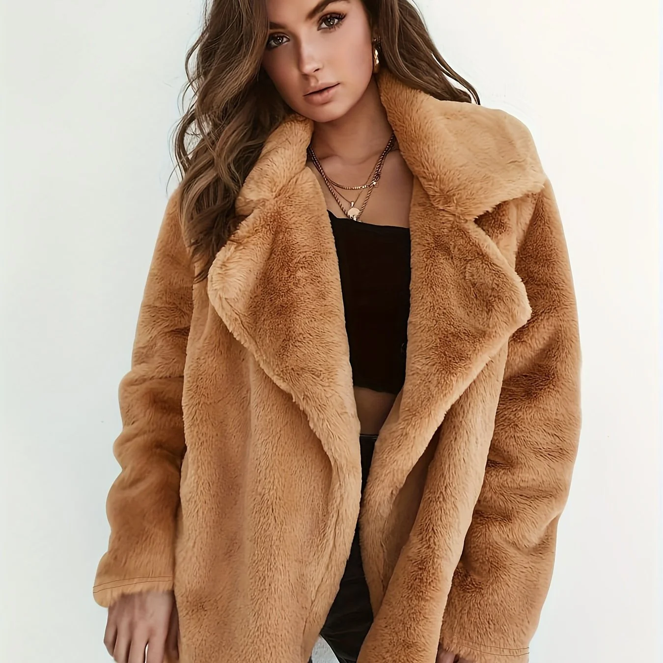 deanwangkt-1  Casual Fuzzy Jacket, Teddy Collared Long Sleeve Fashion Loose Fall & Winter Bodycon Outerwear, Women's Clothing - Deanwangkt