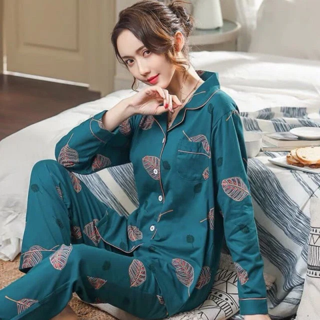 Pyjama Women Clothes Summer Womens Pajamas Sets Long-sleeved Sleepwear Suits Girl Fashion Casual Outerwear Sleepwear Night Suit - Deanwangkt